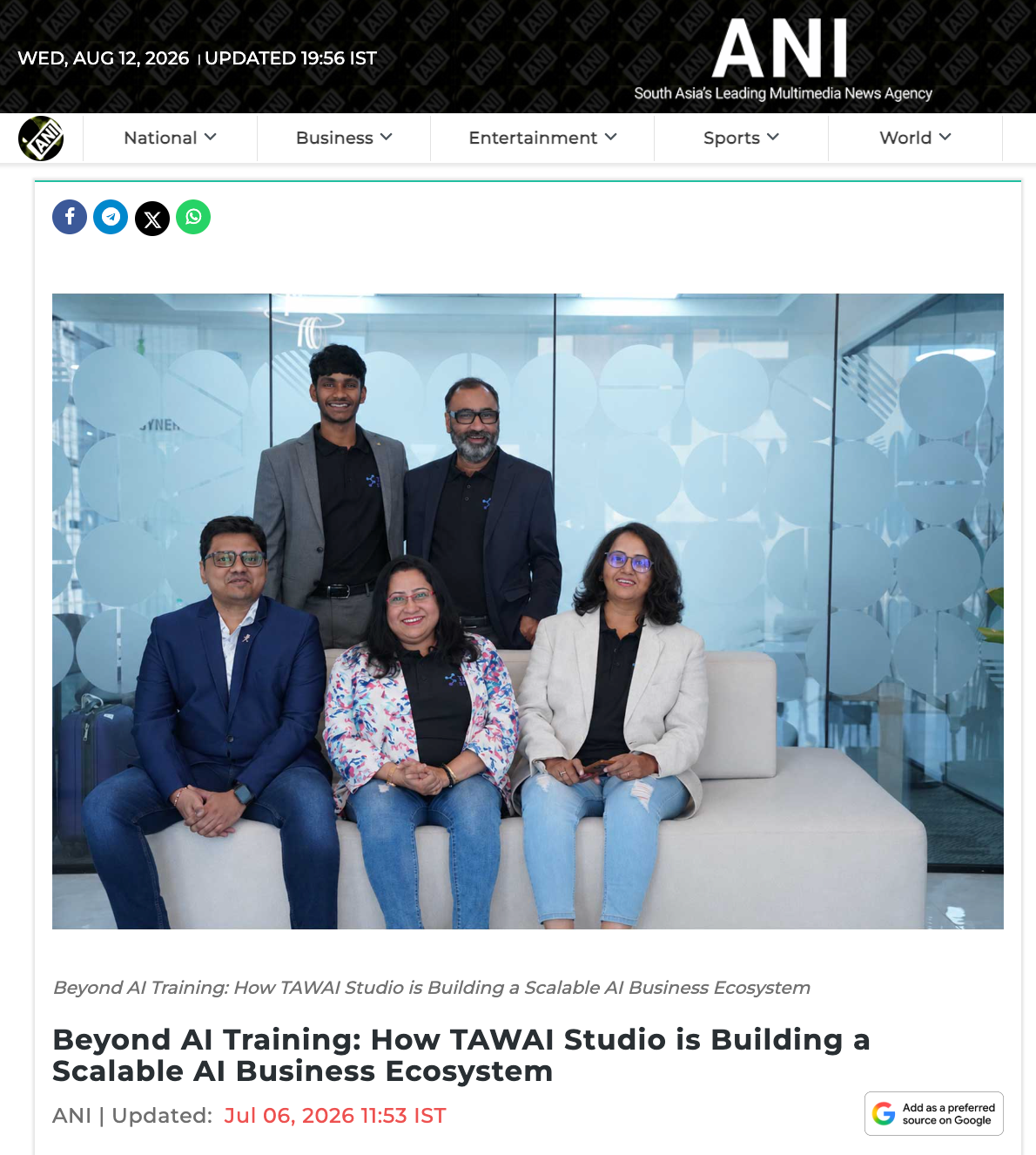 ANI News article featuring the founder of AI Creator Studio